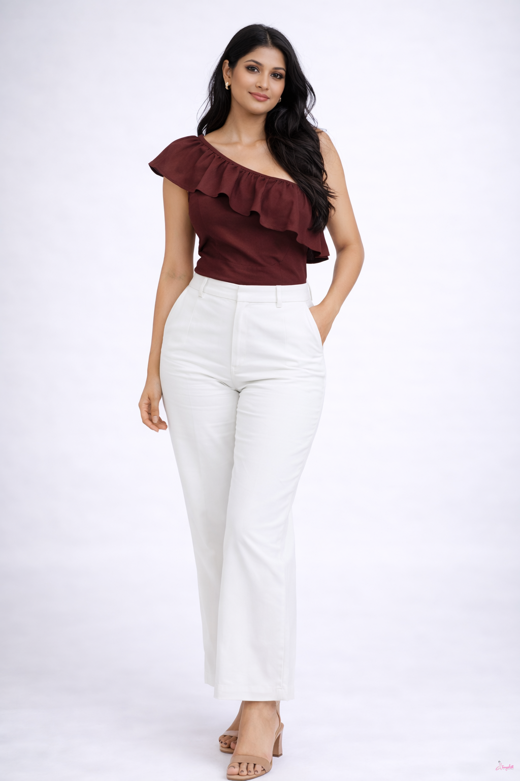Serene Slate One-Shoulder Blouse