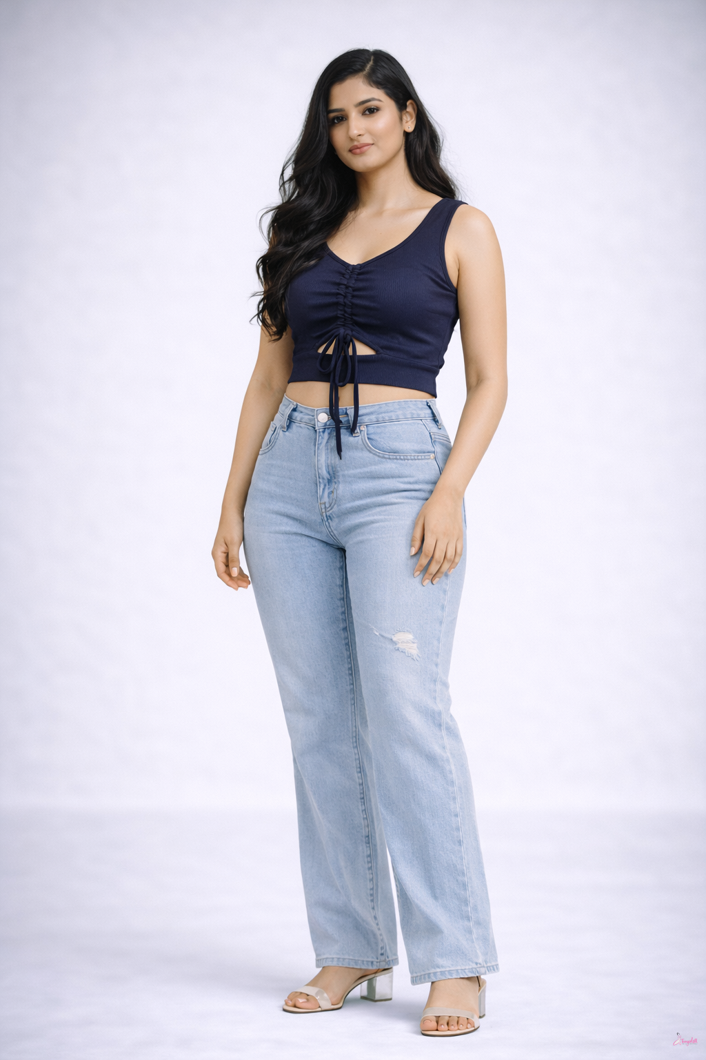 Luna Ruched Blue Crop Top